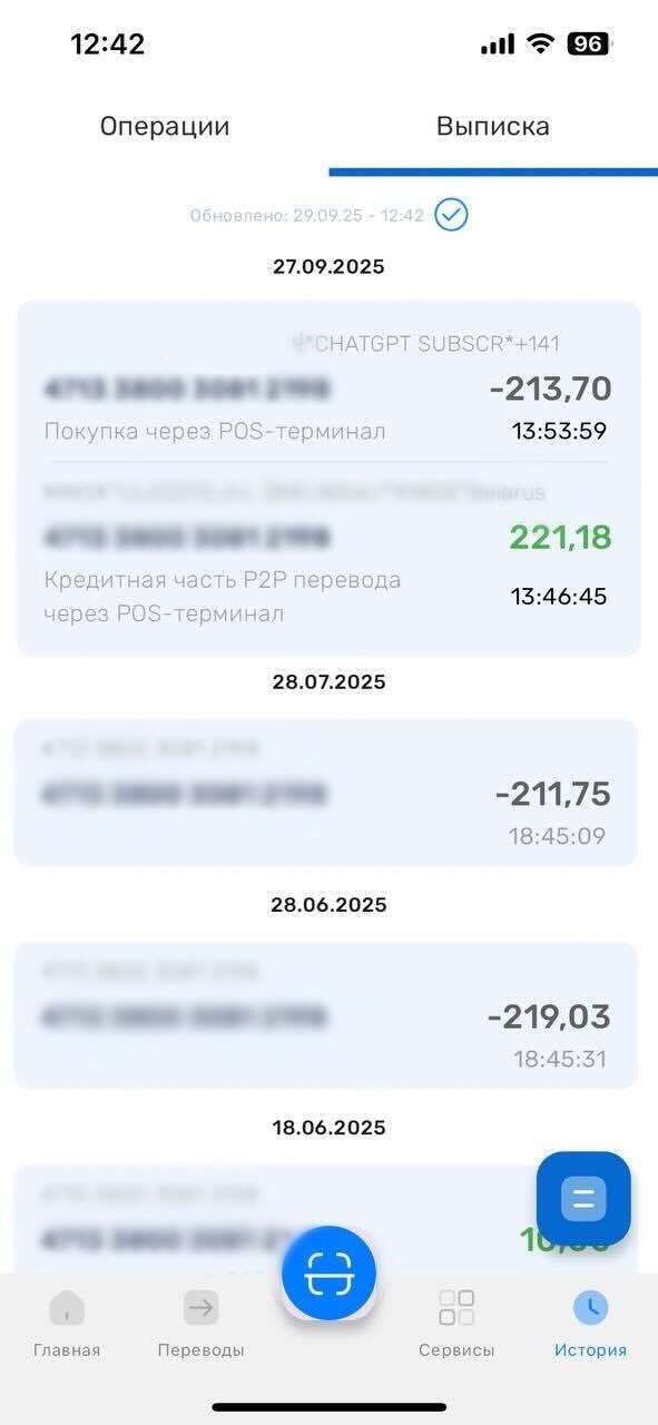 Как выглядит выписка по карте Visa: покупки, зачисления и время операций